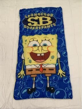 Rare Nickelodeon SpongeBob SquarePants Sleeping Bag 2000s Blue Bubble 58x29”